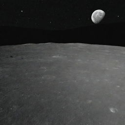 Spectacular view of the lunar surface with a starscape in the backdrop.