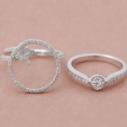 Two similar silver engagement rings, one embellished with the letter 'R', and the second adorned with the letter 'J'.