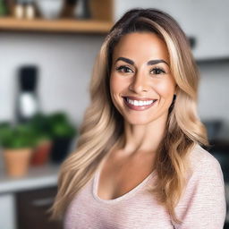 A high-resolution headshot of Lina Nicole with a kitchen background