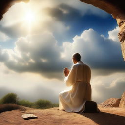 A serene and divine scene where God is answering a prayer