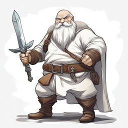 A detailed illustration of a Dungeons and Dragons character, a dwarf dressed in white clothing