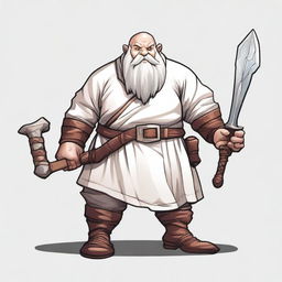 A detailed illustration of a Dungeons and Dragons character, a dwarf dressed in white clothing