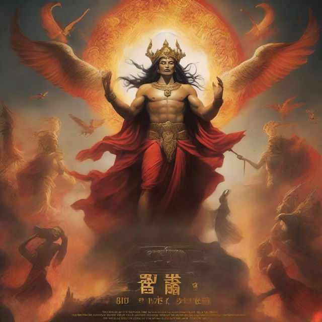 The cover should depict an epic and dramatic moment in which ancient gods fall from the sky, symbolizing their defeat