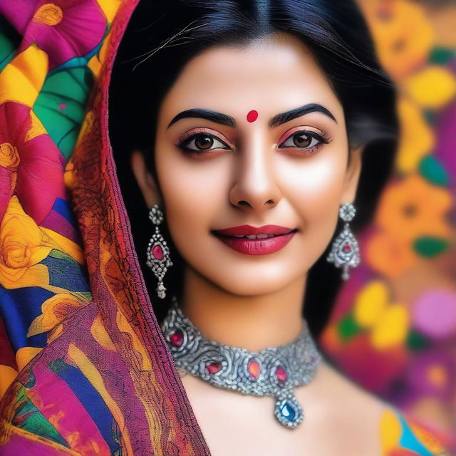 A detailed and beautiful portrait of a person named Kajal, showcasing her unique features and personality