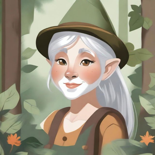 A detailed illustration of a female forest gnome farmer