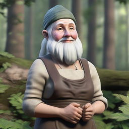 A realistic depiction of a 151-year-old female forest gnome farmer