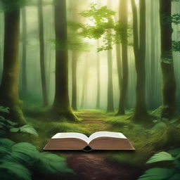 Create a captivating book cover featuring a mysterious forest with a hidden path