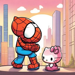 Hello Kitty and Spider-Man sharing a kiss