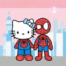 Create an image featuring Hello Kitty and Spiderman together