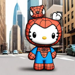 Create an image featuring Hello Kitty and Spiderman together