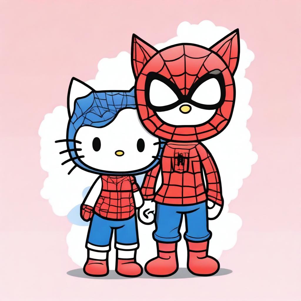 Create an image featuring Hello Kitty and Spiderman together