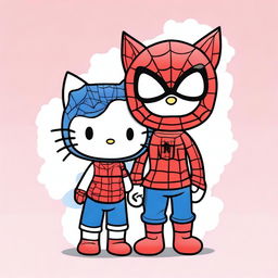 Create an image featuring Hello Kitty and Spiderman together