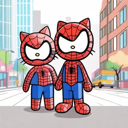 Create an image featuring Hello Kitty and Spiderman together