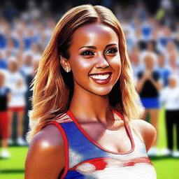 A detailed and realistic depiction of Jessica Alba dressed as a cheerleader