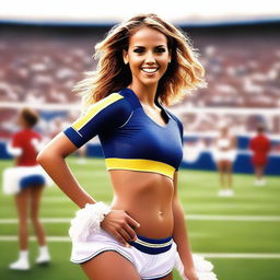 A detailed and realistic depiction of Jessica Alba dressed as a cheerleader