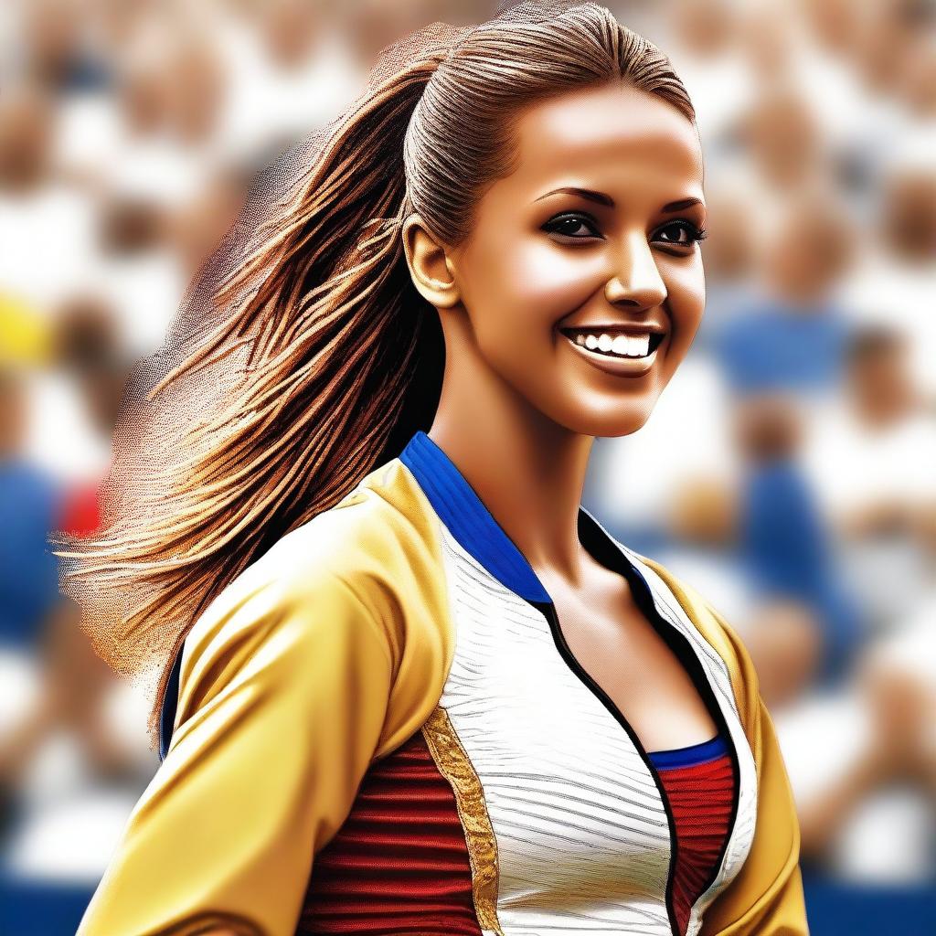 A detailed and realistic depiction of Jessica Alba dressed as a cheerleader