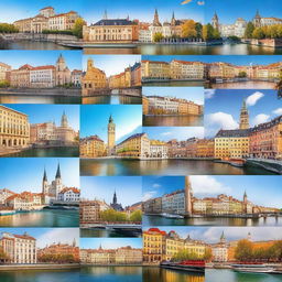 A picturesque collage featuring the 17 most beautiful cities in Europe