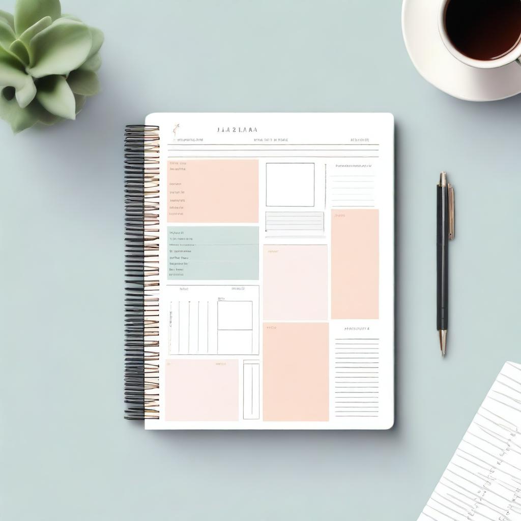 A beautifully designed productive planner with an elegant cover, featuring intricate patterns and a stylish font