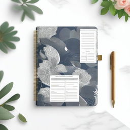 A beautifully designed productive planner with an elegant cover, featuring intricate patterns and a stylish font