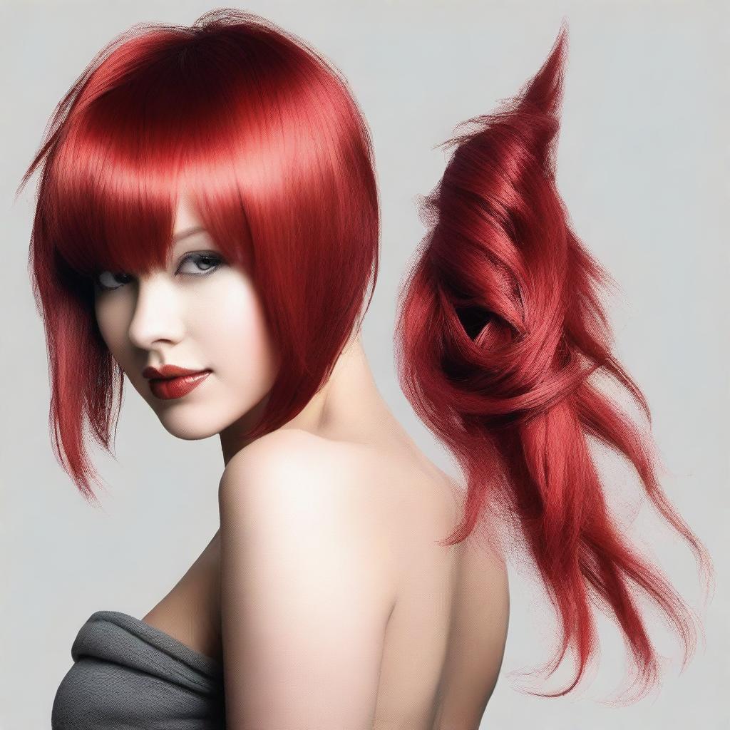 Create an image of a girl with red highlights in her wolfcut hairstyle