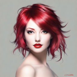 Create an image of a girl with red highlights in her wolfcut hairstyle