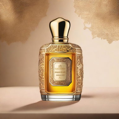 A captivating image of an addictive ambergris perfume bottle, elegantly ...