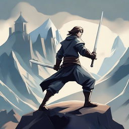 Create an image featuring a character holding two swords