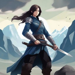 Create an image featuring a character holding two swords