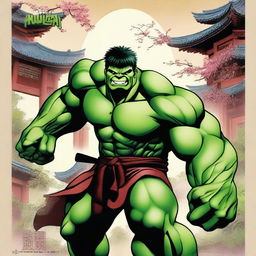 Create a comic book cover titled 'Ninjas of China' featuring an image of Hulk