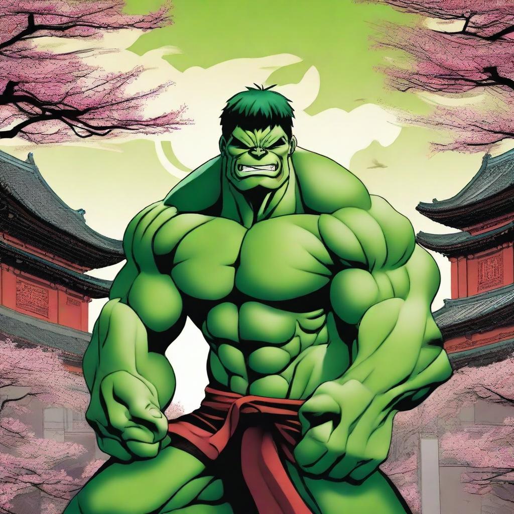 Create a comic book cover titled 'Ninjas of China' featuring an image of Hulk