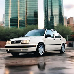 A detailed image of a 1998 Volkswagen Jetta MK3 with curved edges