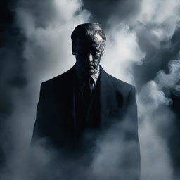 A mysterious murderer covered in smoke, depicted for a movie poster