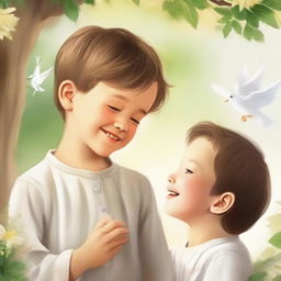 Create an image depicting amazing grace and a boy's happiness