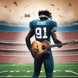 Create a fanfiction book cover that combines themes of music and American football