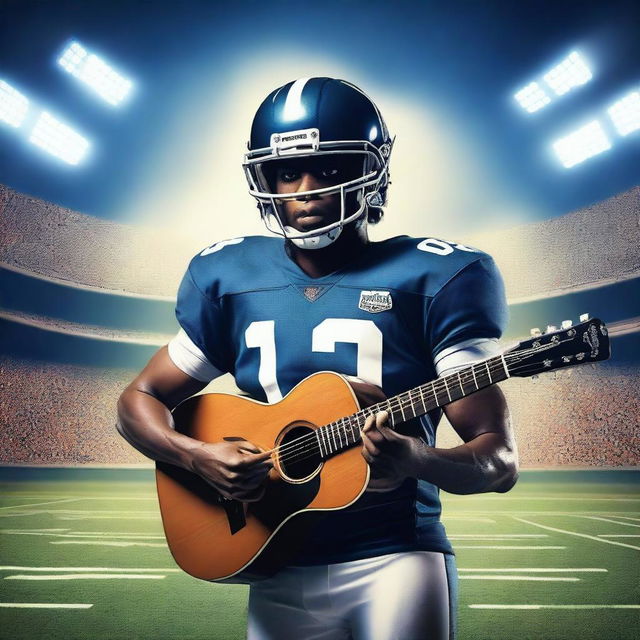 Create a fanfiction book cover that combines themes of music and American football