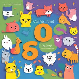 Create a children's book cover that features vibrant and colorful illustrations of animals, numbers, and colors