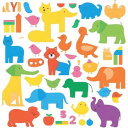 Create an educational image that helps children learn colors, numbers, and animals