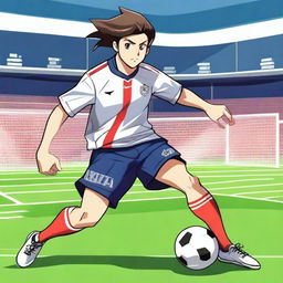 Create an anime-style illustration of a soccer player who is a defender