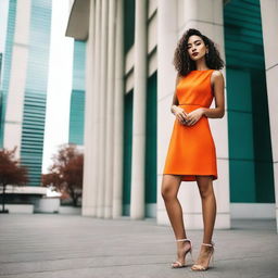 A person wearing a stylish short dress, standing in a fashionable pose