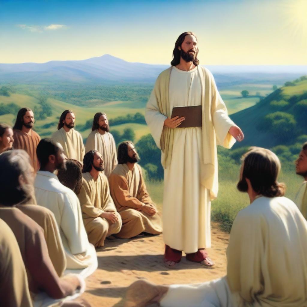 A serene and inspiring scene depicting Jesus preaching the grace of the gospel