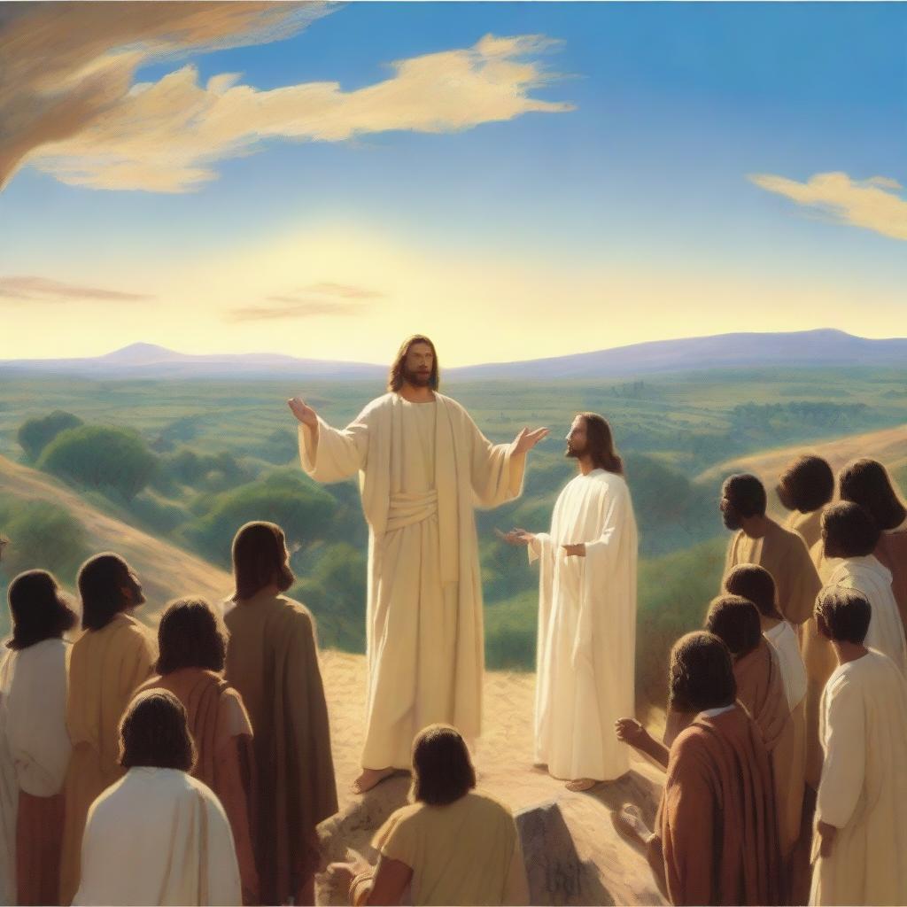 A serene and inspiring scene depicting Jesus preaching the grace of the gospel