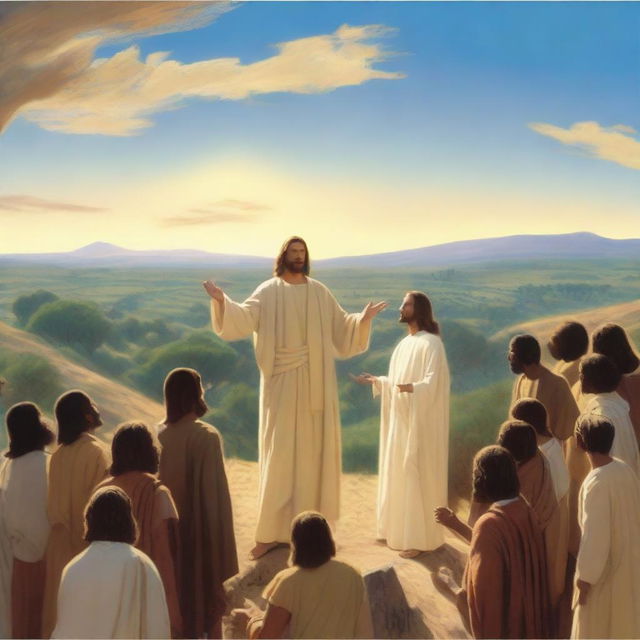 A serene and inspiring scene depicting Jesus preaching the grace of the gospel