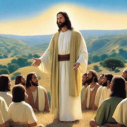 A serene and inspiring scene depicting Jesus preaching the grace of the gospel