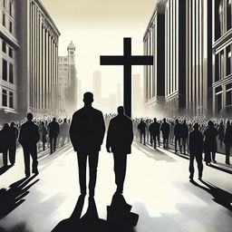 A powerful and evocative scene showing a Christian walking against a crowd of people