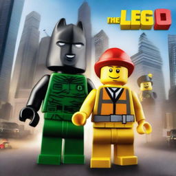 A movie poster for 'The Lego Man' featuring an evil criminal Lego guy and a SWAT Lego man working together to save the world