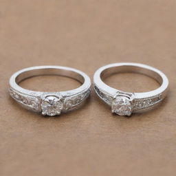 Two similar silver engagement rings. The first one is engraved with the name 'Reda', the second one is engraved with the name 'Yujin'.