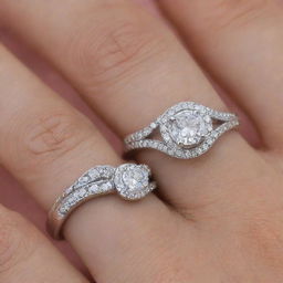 Two similar silver engagement rings. The first one is engraved with the name 'Reda', the second one is engraved with the name 'Yujin'.