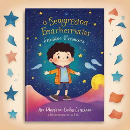 A whimsical book cover titled 'O Segredo das Estrelas Perdidas' for a children's book