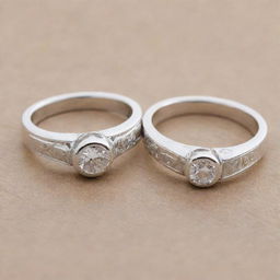 Two identical silver engagement rings each featuring a unique name. The first ring is engraved with the name 'Reda' and the second one is engraved with the name 'Yujin'.