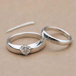 Two identical silver engagement rings each featuring a unique name. The first ring is engraved with the name 'Reda' and the second one is engraved with the name 'Yujin'.